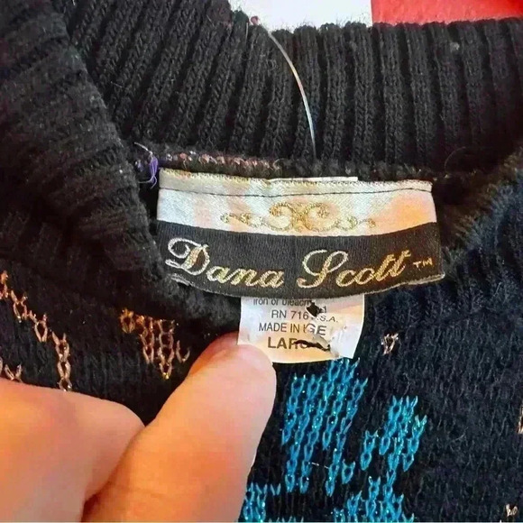 Vintage 80's Dana Scott Black with Metallic floral print size Large - Picture 6 of 6